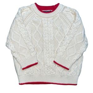 Oshkosh Cable Knit Sweater Crewneck Toddler Boys Size 24 Months Beige Red